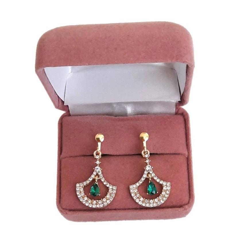 Green Fancy Shape Dangly Clip On Earrings