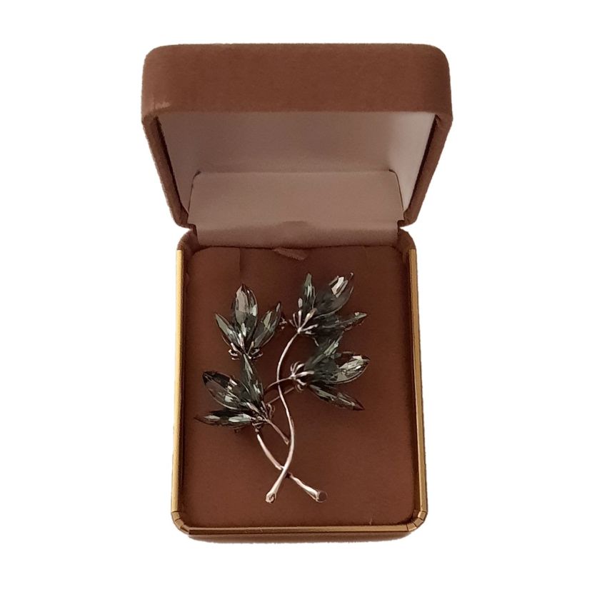 Green Leaf Silver Flower Brooch(2)