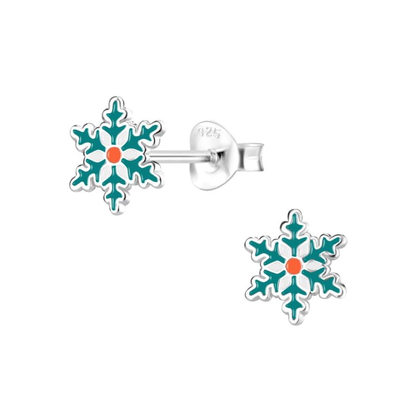 Green Snowflake Sterling Silver Earrings