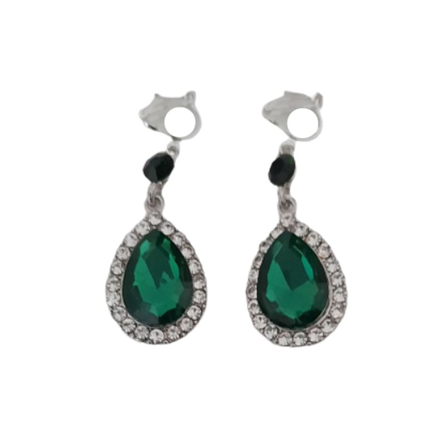 Green Stone Diamante Clip On Earrings