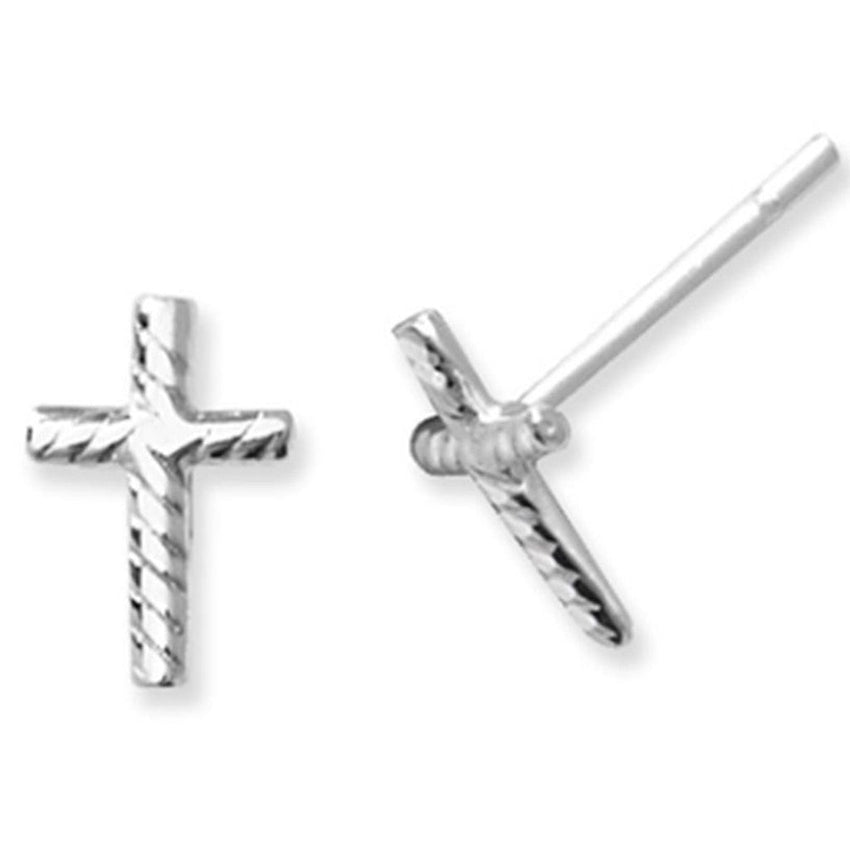 Grooved Pattern Sterling Silver Communion Cross Earrings