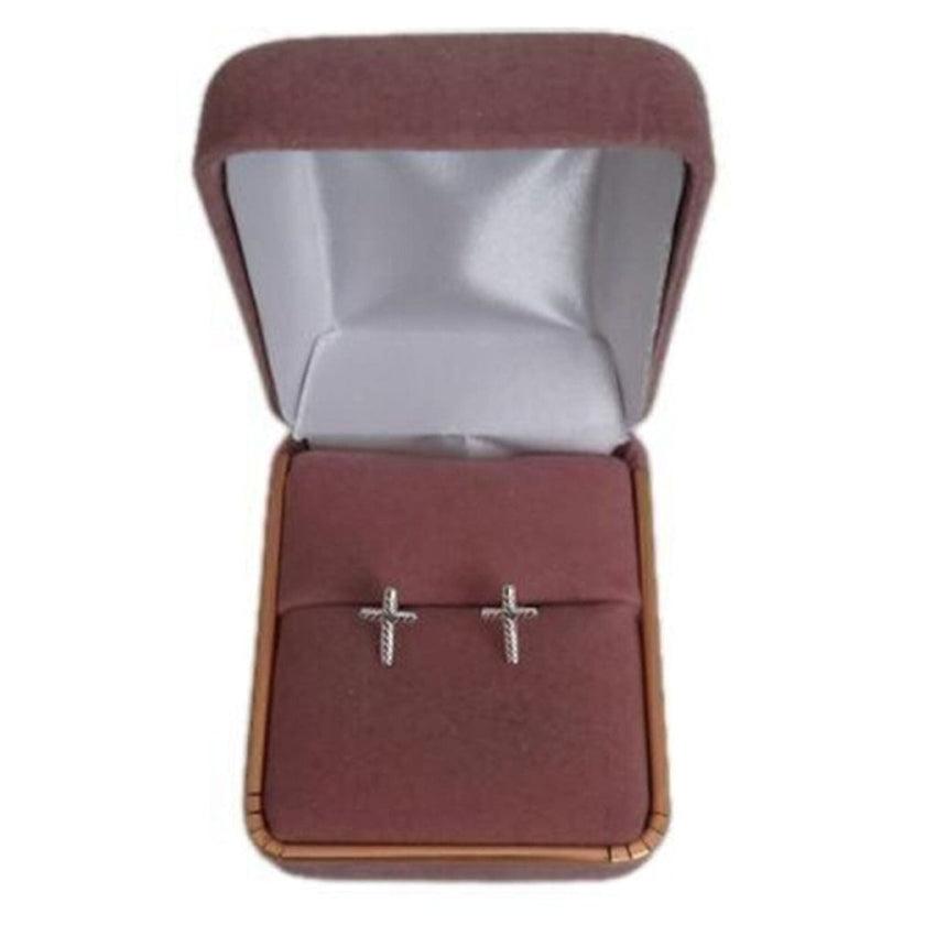 Grooved Pattern Sterling Silver Communion Cross Earrings