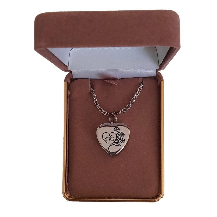 Heart Shaped Always In My Heart Engraved Memorial Ashes Locket
