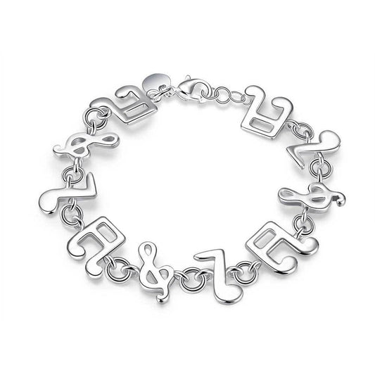 Hollow Silver 7.5 Inch Musical Note Bracelet