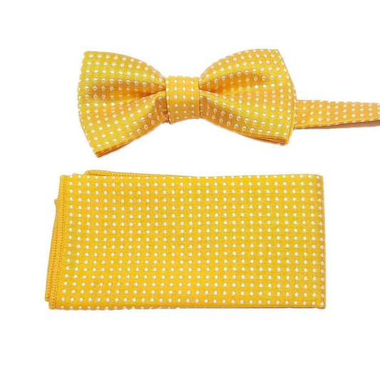 Honey Yellow With White Dots Boys Dicky Bow And Hanky Set
