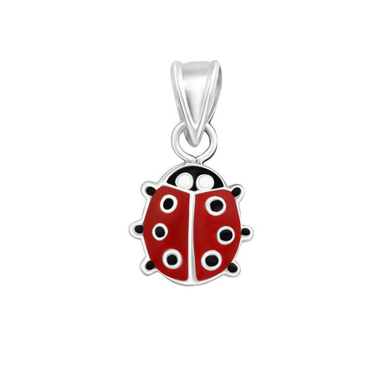 Kids Silver And Red Enamel Ladybird Pendant With Black Spots