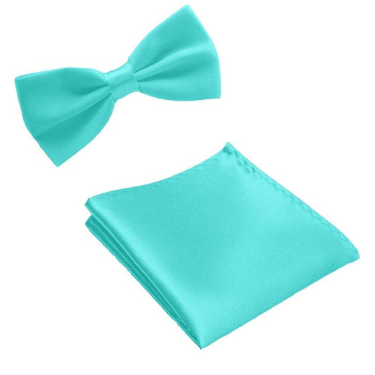 Lake Blue Dickie Bow Tie And Matching Hanky Set