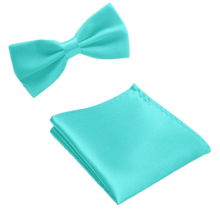 Lake Blue Dickie Bow Tie And Matching Hanky Set