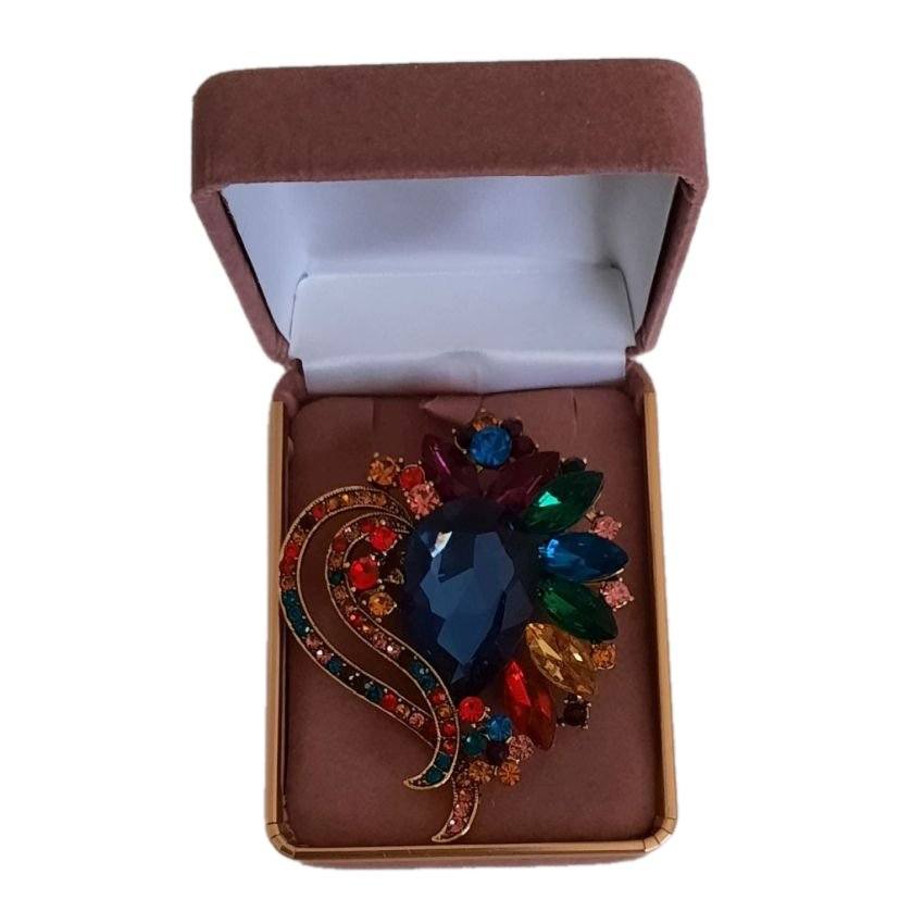 Large Blue Centre Multi Colour Diamante Brooch(2)