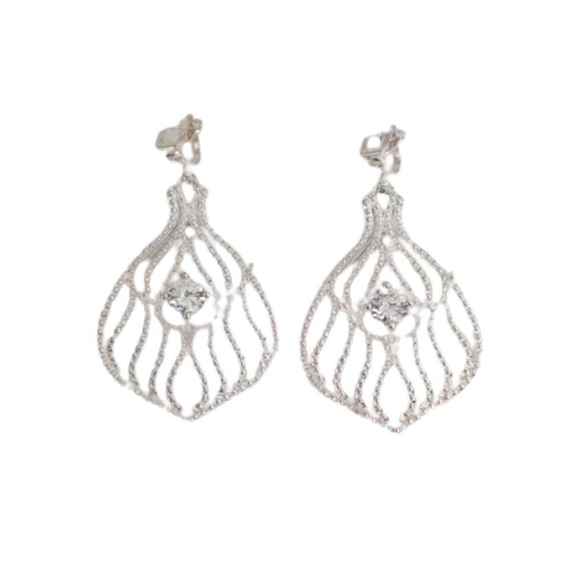 Large Curved Vintage Design Diamante Clip On Earrings