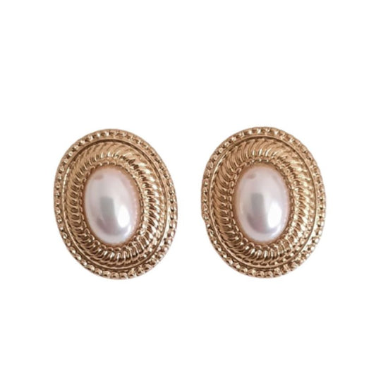 Large Oval Pearl Clip On Earrings