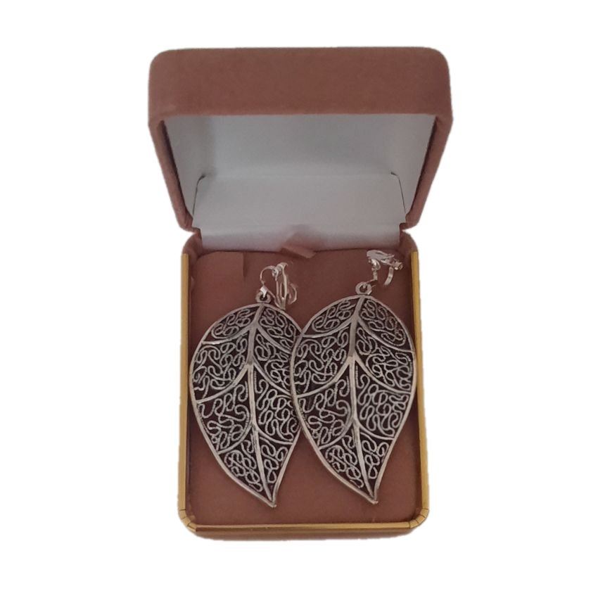 Large Silver Leaf Clip On Earrings(2)