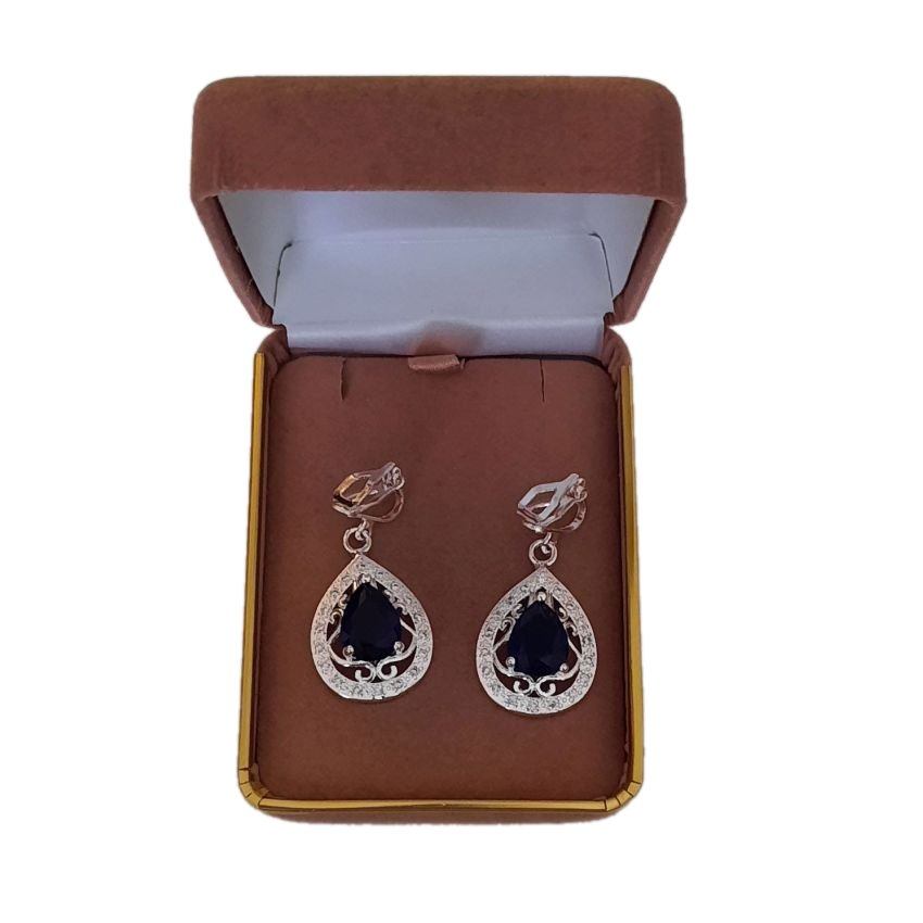 Large Stone Navy Blue Clip On Earrings(2)