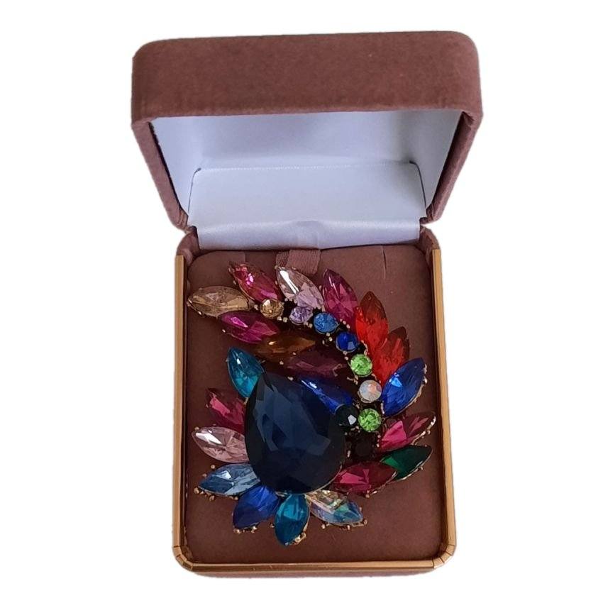 Large Swirl Multi Colour Diamante Brooch(2)