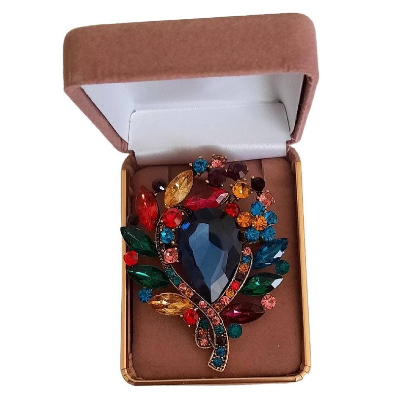 Large Blue Stone Multi Colour Ladies Brooch