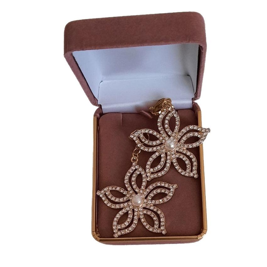 Large Crystal Flower Clip On Earrings