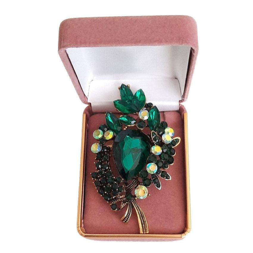 Large Green Vintage Flower Brooch