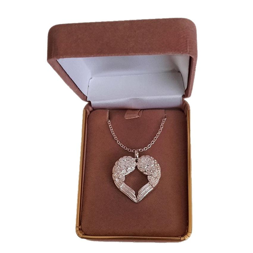 Large Open Angel Wings Silver Pendant