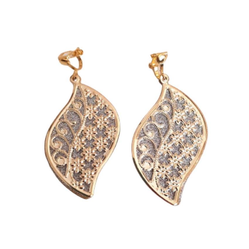 Leaf Effect Gold Clip On Earrings