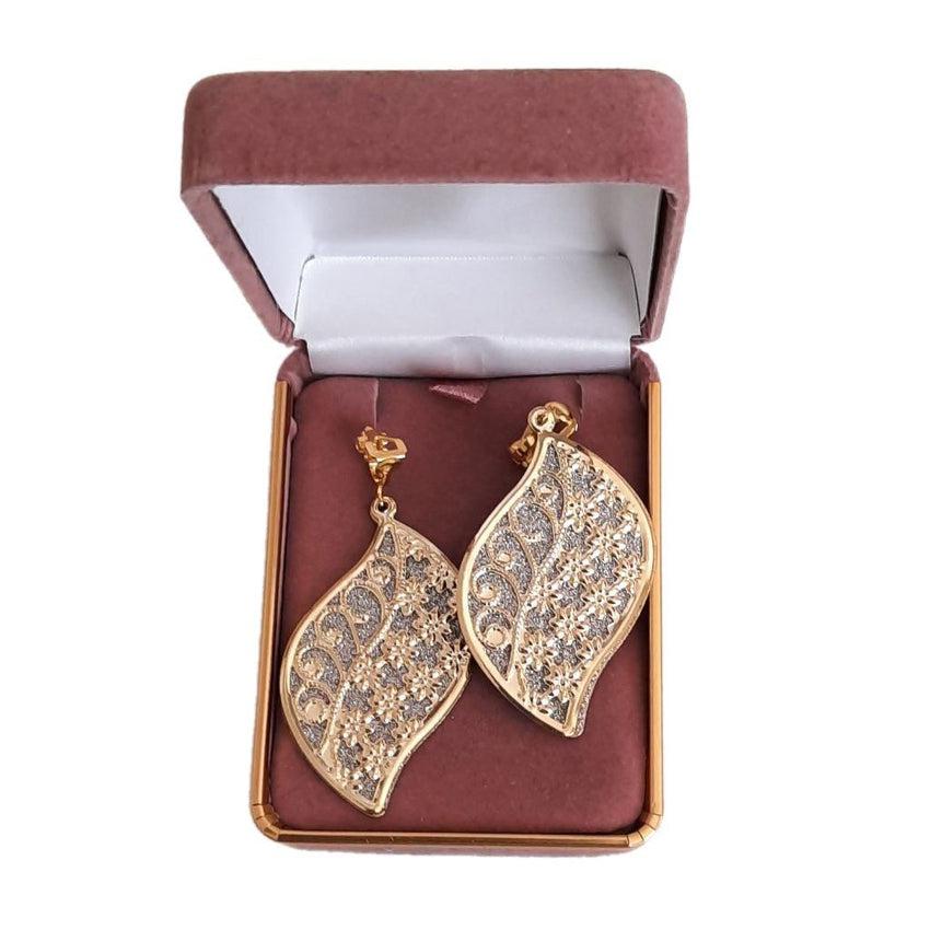 Leaf Effect Gold Clip On Earrings