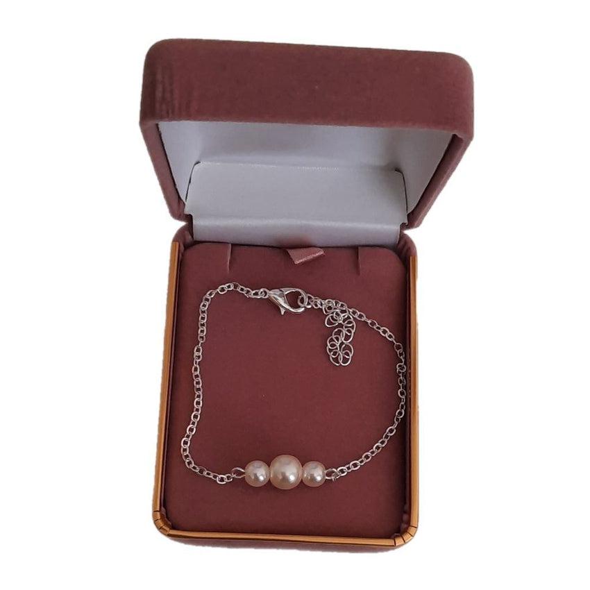 Light 3 Pearl Bead Girls Silver Plated Fashion Communion Bracelet