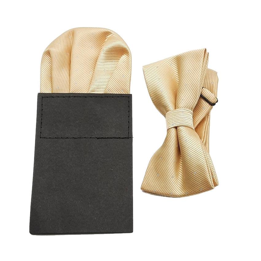 Light Champagne Carded Pocket Adjustable Bow Tie Set