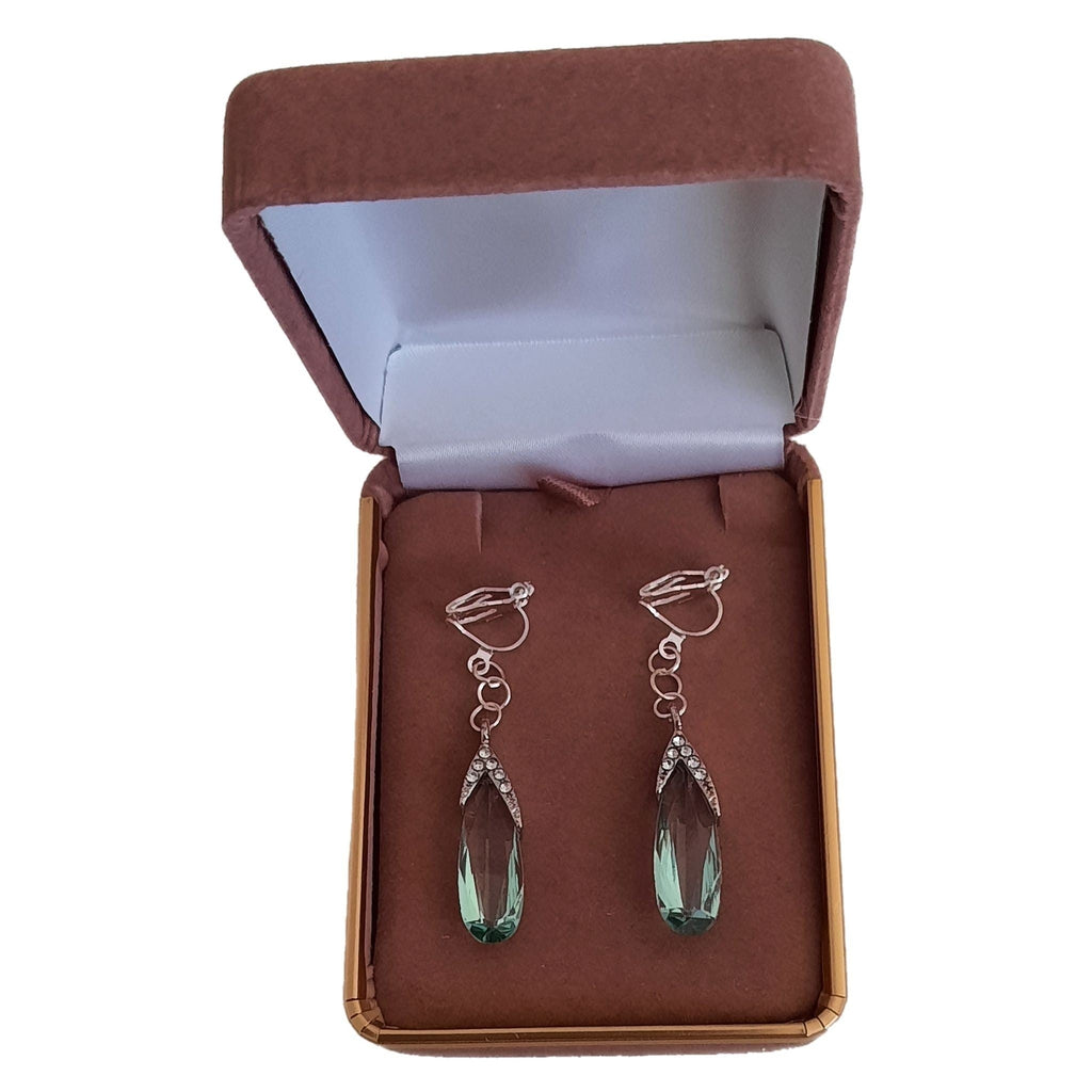 Light Green Crystal Drop Clip On Earrings(2)