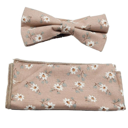 Light Coffee With White Daisies Bow Tie Set