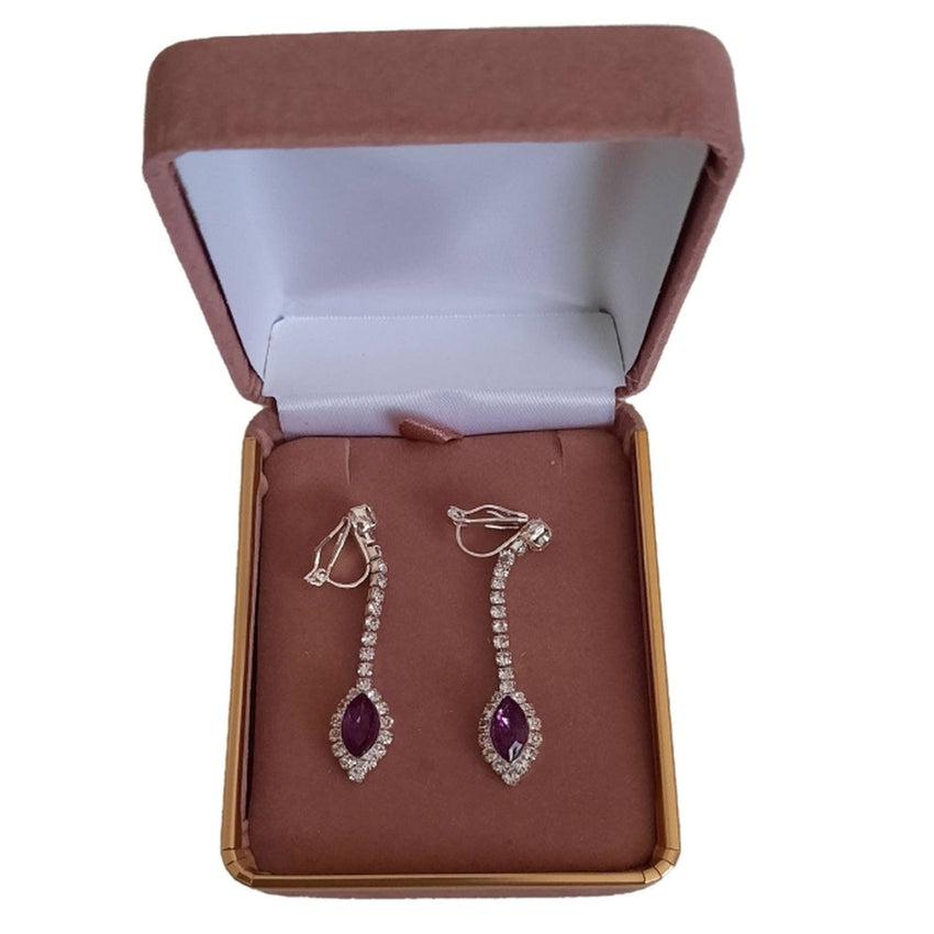 Light Purple Drop In A Diamante Stem Clip On Earrings