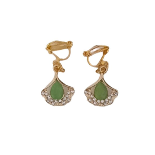 Lime Green Diamante Fan Clip On Earrings