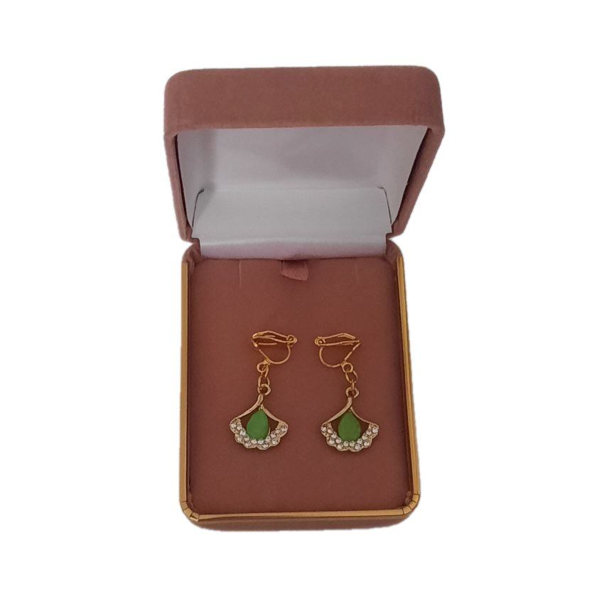 Lime Green Diamante Fan Clip On Earrings(2)