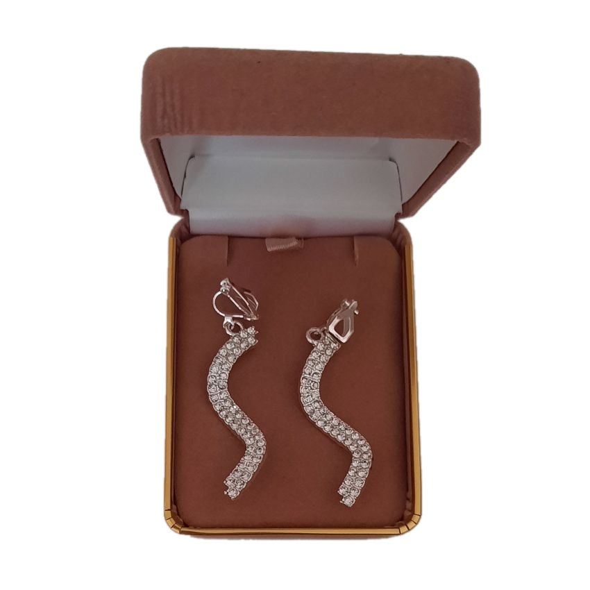 Long Dangly Diamante Clip on Earrings