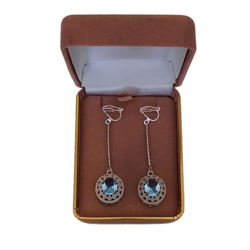 Long Fancy Aqua Blue Clip On Earrings(2)