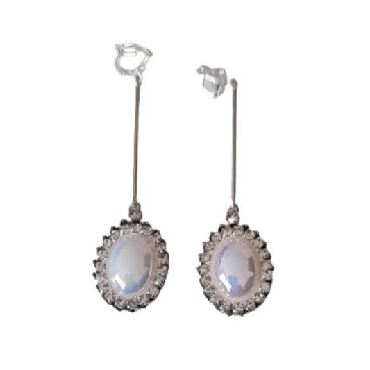 Long Stem Diamante Pearl Drop Clip On Earrings
