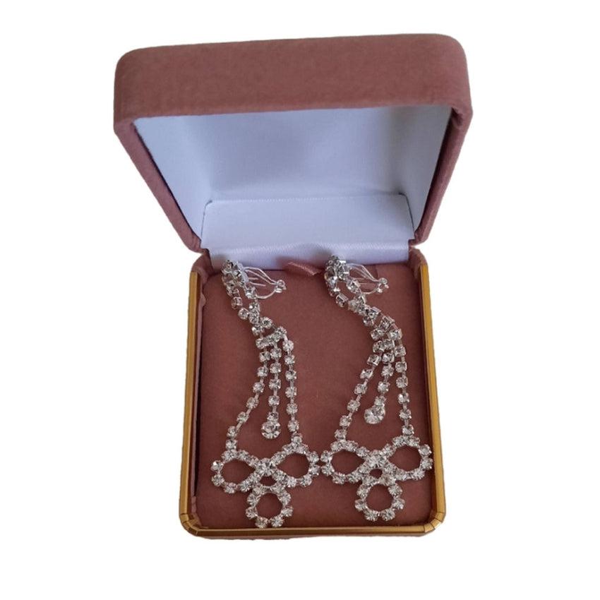 Long Dangly Diamante Clip On Chandelier Earrings