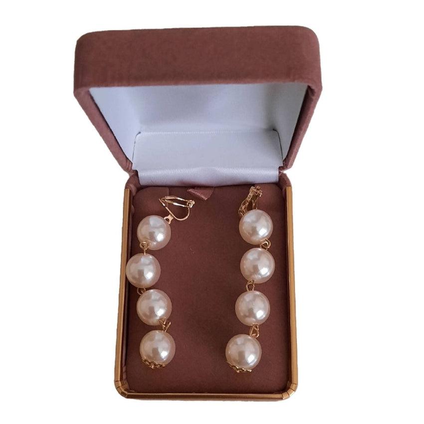 Long Drop Four 10mm Pearl Clip On Earrings