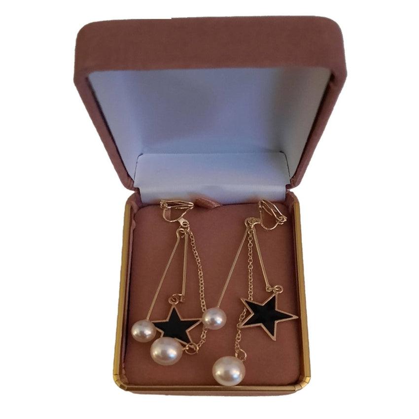 Long Pearl And Star Clip On Earrings