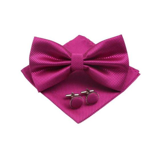 Magenta Cufflinks Bow Tie And Hanky Set