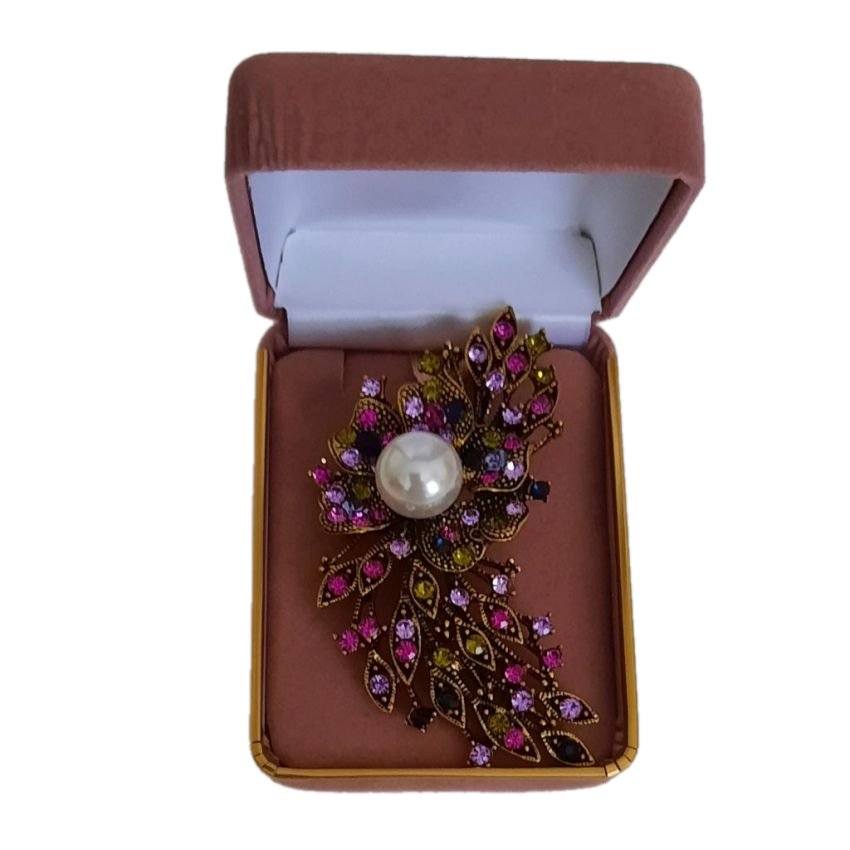 Marcasite And Pink Crystal Stone Brooch(2)