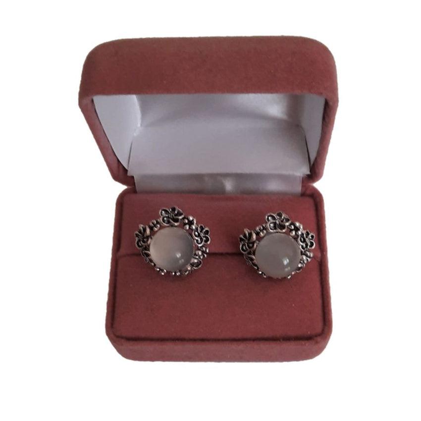 Marcasite Flower Stud Clip On Earrings