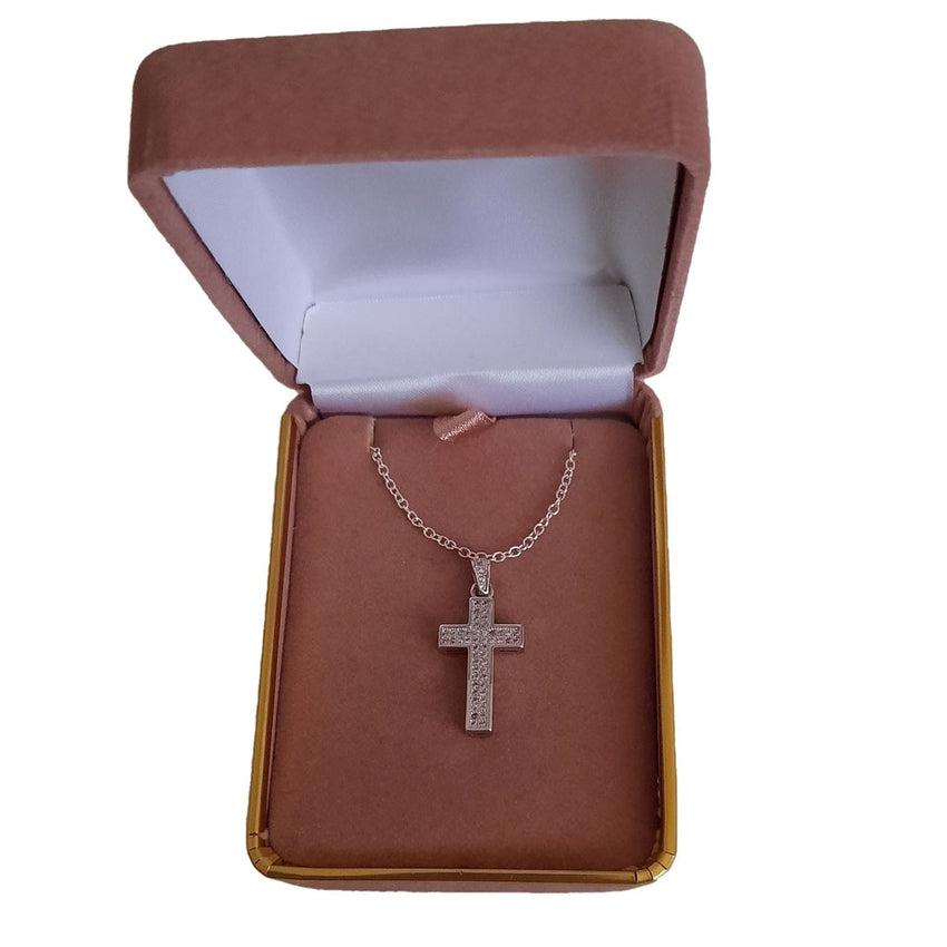 Medium Size 20mm Silver Zirconia Pave Set Cross