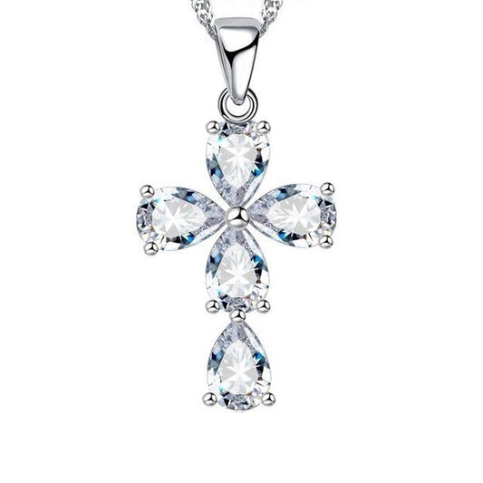 Medium Size Five Cubic Zirconia Stone Cross Pendant