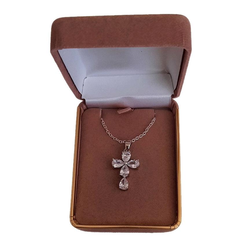 Medium Size Five Cubic Zirconia Stone Cross Pendant