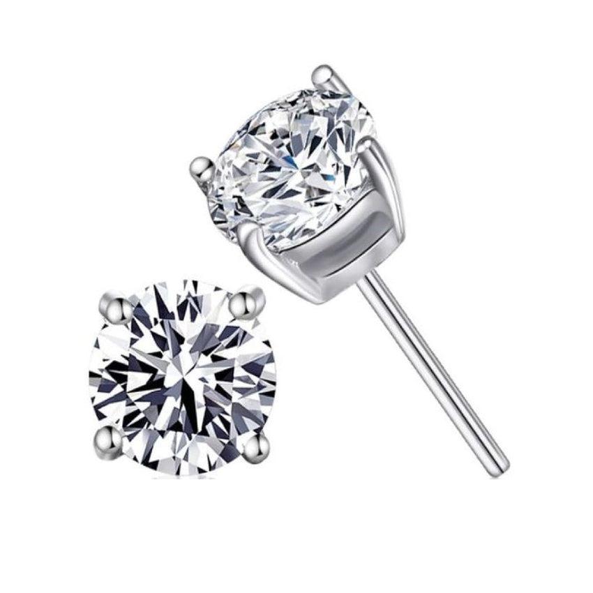 Medium Sized Round Solitaire Silver Cubic Zirconia Earrings
