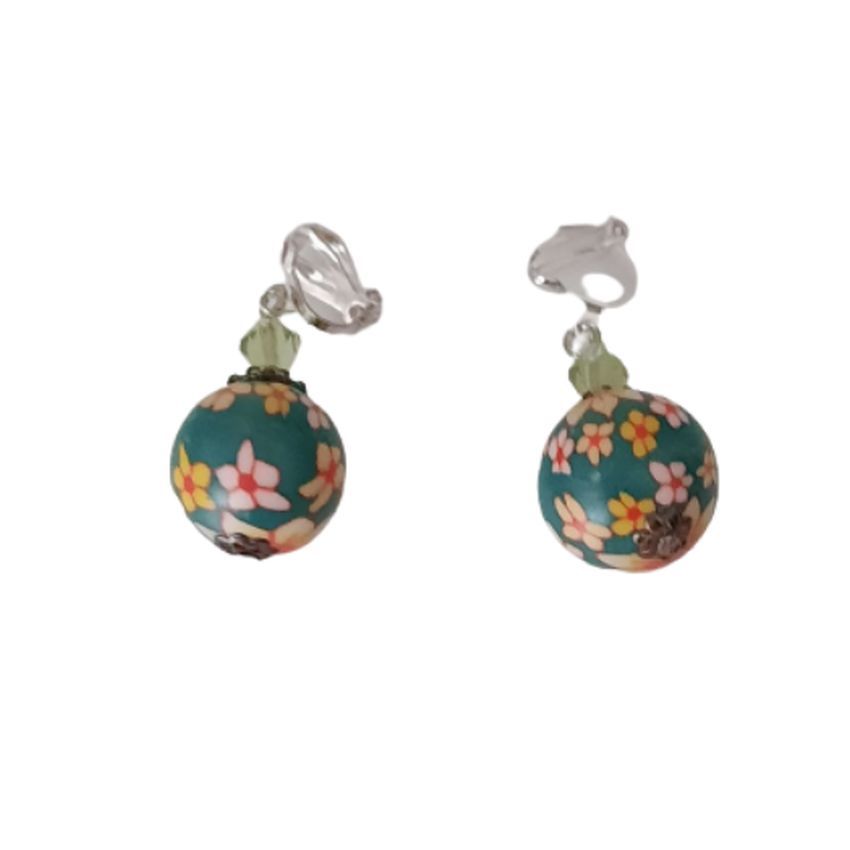 Multi Colour Flowers Clip On Earrings