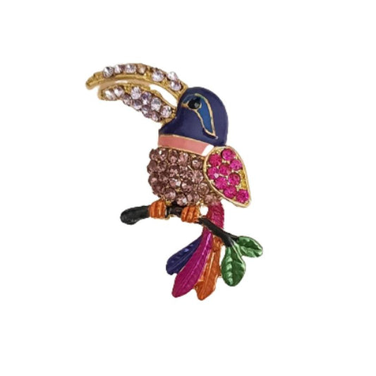 Multi Coloured Toucan On A Branch Brooch