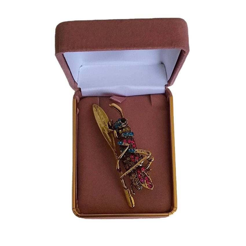 Multi Coloured Crystal Grasshopper Brooch
