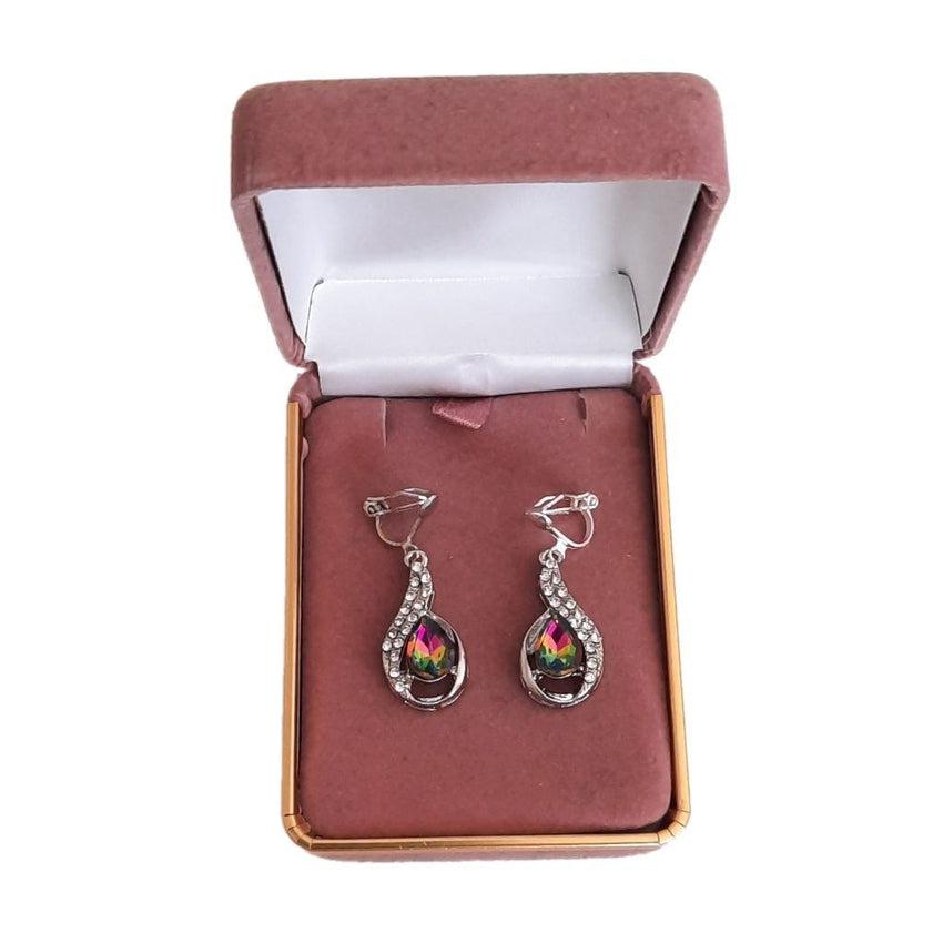 Mystic Topaz Diamante Drop Clip On Earrings
