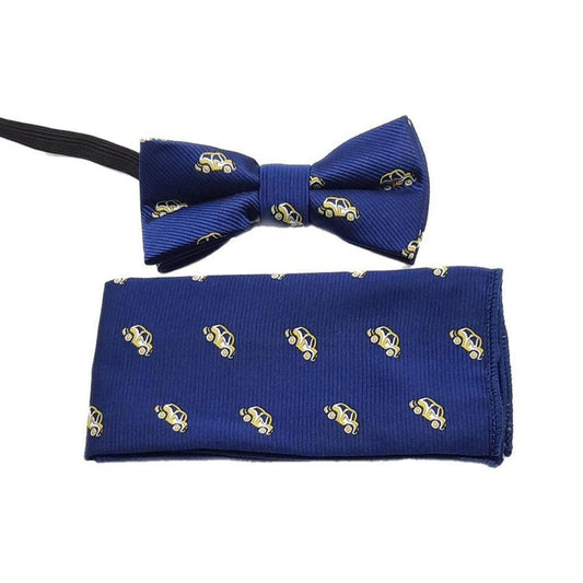 Navy Blue With Cars Boys Dicky Bow And Hanky Set