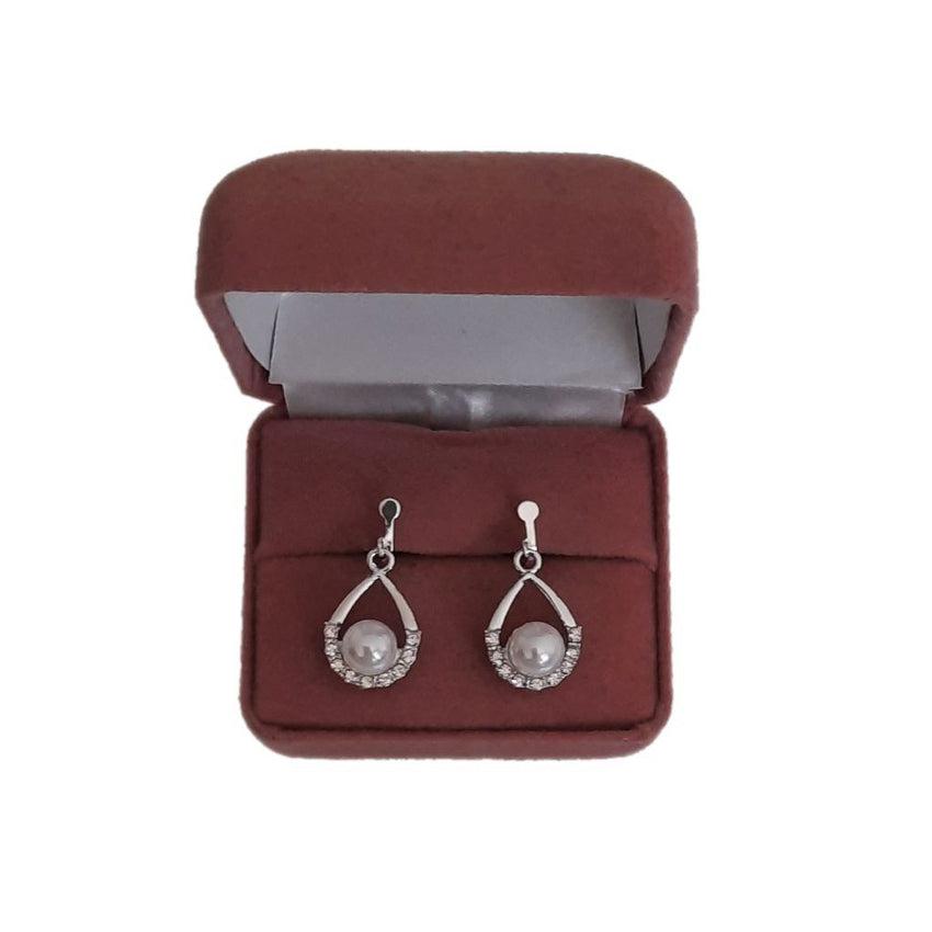 Open Diamante With Pearl Clip On Earrings